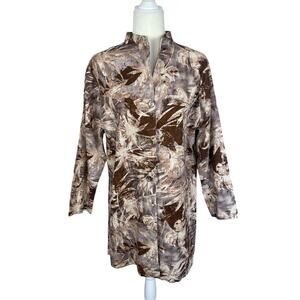 Coldwater Creek Linen Cotton Shacket Tropical Neutral Sz XLP Lagenlook Timeless